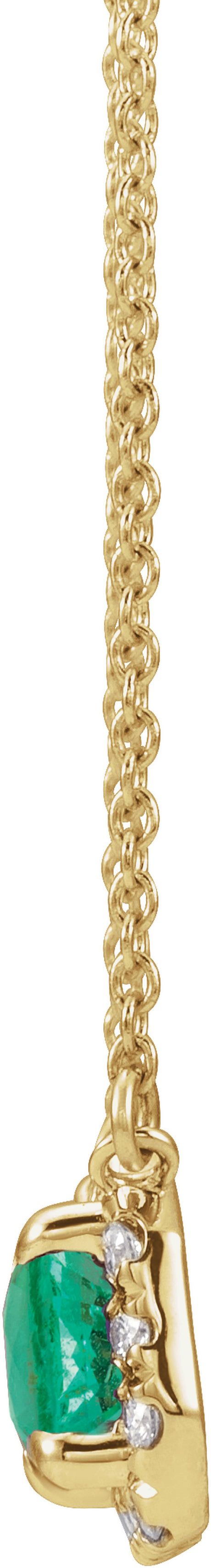 14K Yellow Gold 6x4 mm Natural Emerald & 1/5 CTW Natural Diamond Halo-Style 18" Necklace