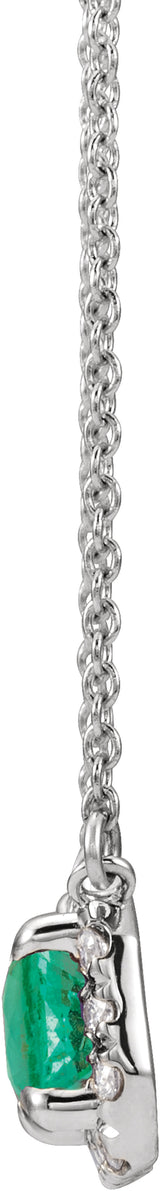 14K White Gold 6x4 mm Natural Emerald & 1/5 CTW Natural Diamond Halo-Style 18" Necklace