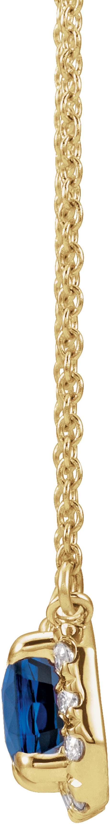 14K Yellow Gold 5x3 mm Lab-Grown Blue Sapphire & 1/8 CTW Natural Diamond Halo-Style 18" Necklace
