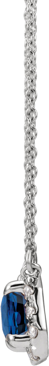 Sterling Silver 5x3 mm Natural Blue Sapphire & 1/8 CTW Natural Diamond Halo-Style 18" Necklace