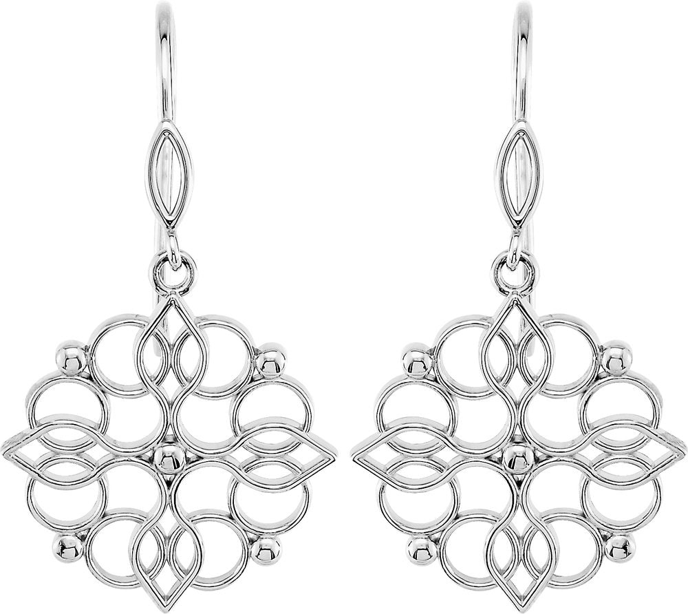 Sterling Silver 35.3x18.8 mm Floral Earrings