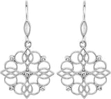 Sterling Silver 35.3x18.8 mm Floral Earrings