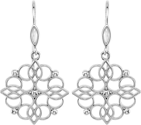 Sterling Silver 35.3x18.8 mm Floral Earrings