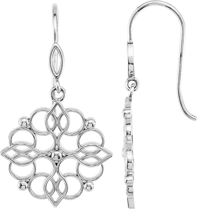 Sterling Silver 35.3x18.8 mm Floral Earrings