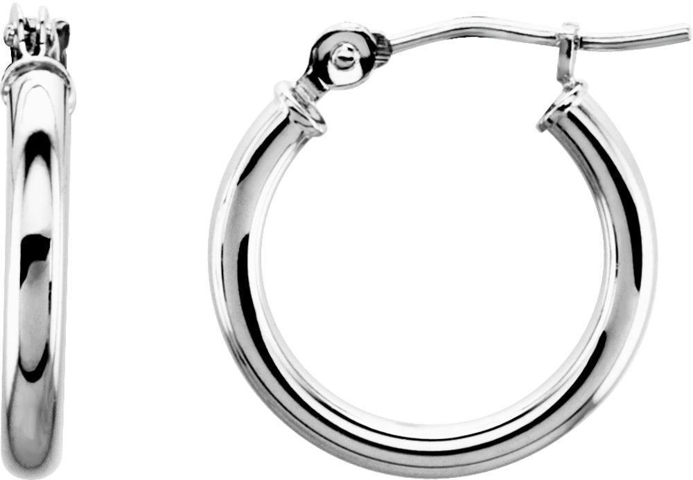 14K White Tube 15 mm Hoop Earrings