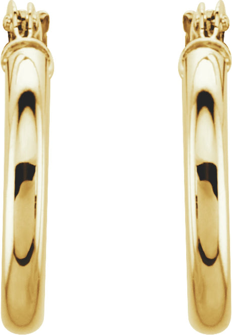14K Yellow Gold Tube 15 mm Hoop Earrings