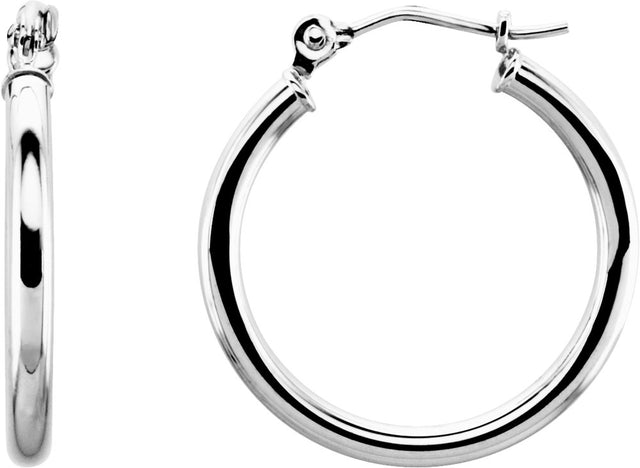 14K White Tube 20 mm Hoop Earrings