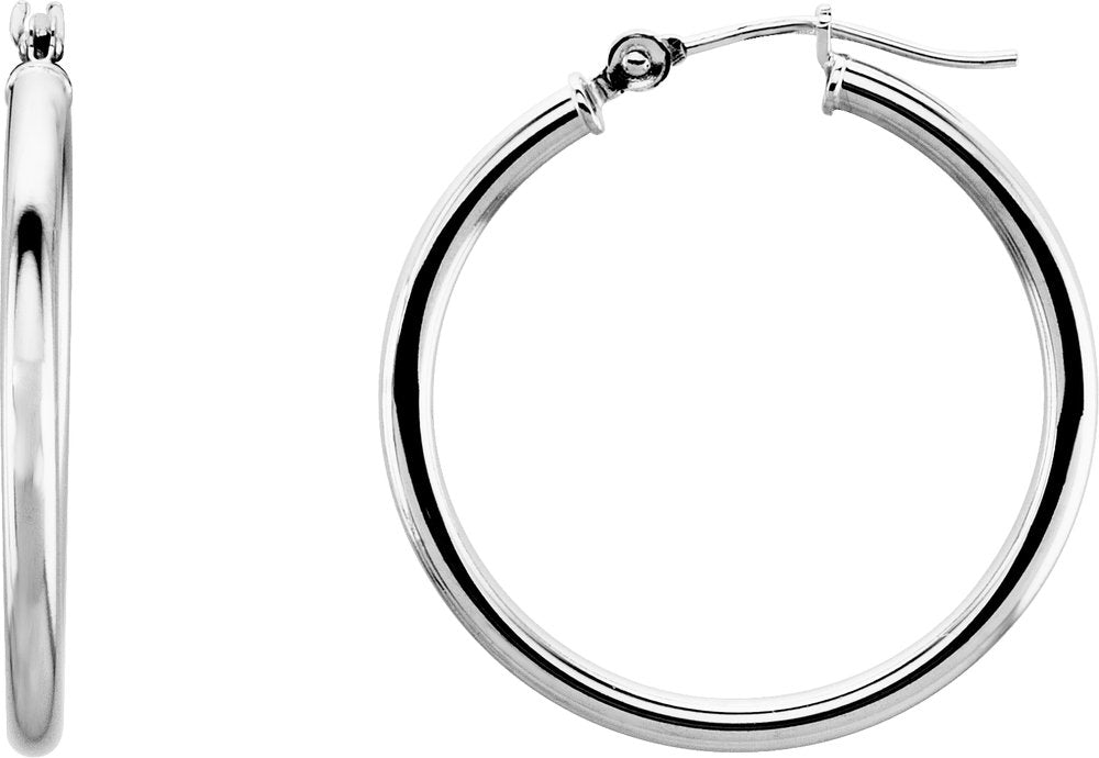 14K White Gold Tube 25 mm Hoop Earrings