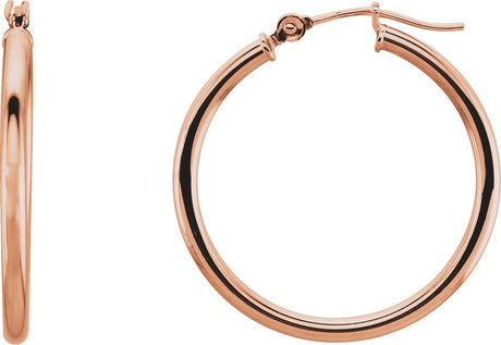 14K Rose Tube 25 mm Hoop Earrings