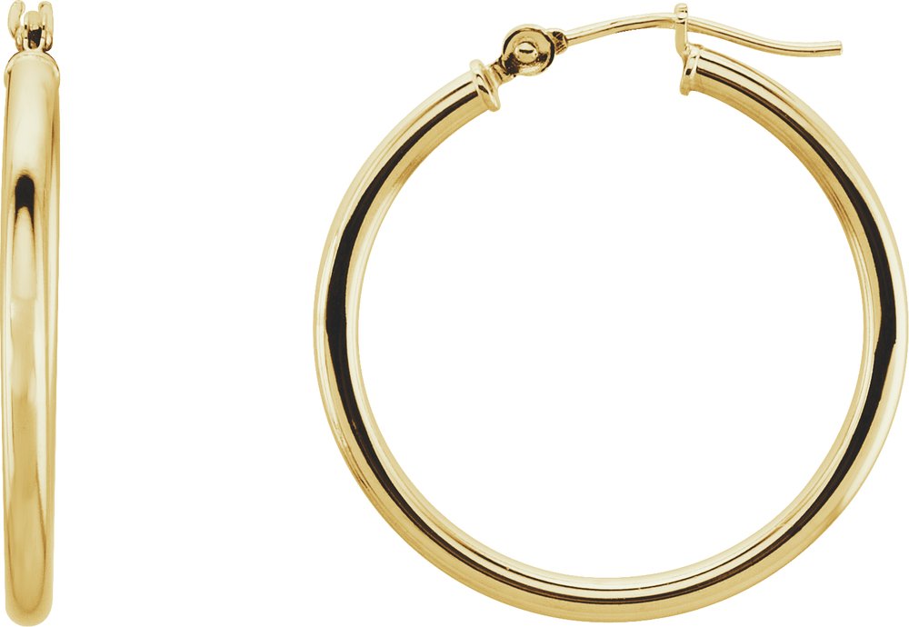 14K Yellow Tube 25 mm Hoop Earrings