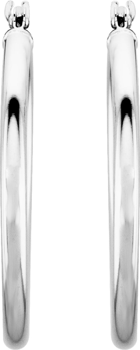 14K White Gold Tube 25 mm Hoop Earrings