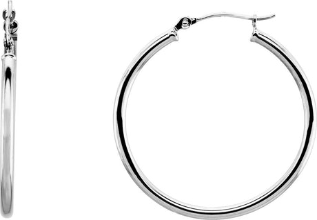14K White Gold Tube 30 mm Hoop Earrings