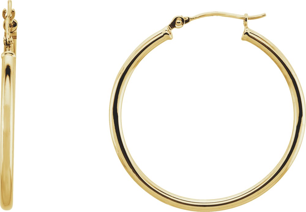 14K Yellow Gold Tube 30 mm Hoop Earrings