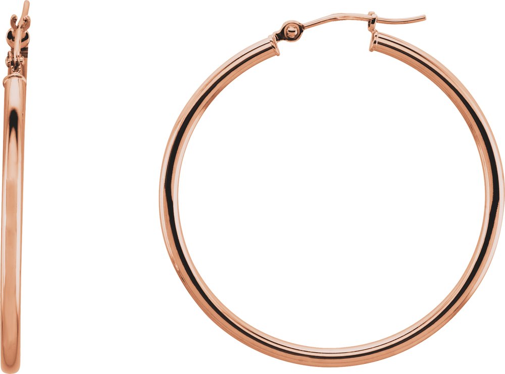 14K Rose Tube 34 mm Hoop Earrings