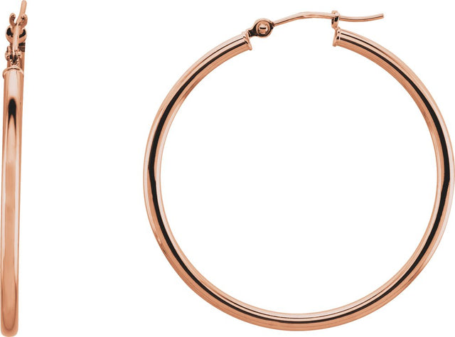 14K Rose Tube 34 mm Hoop Earrings