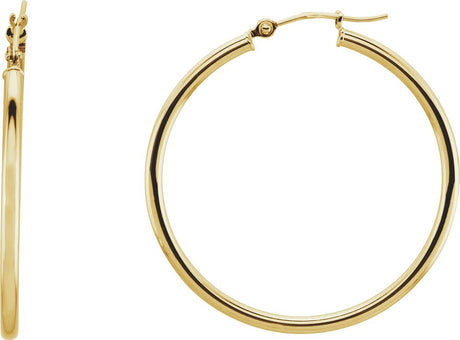 14K Yellow Gold Tube 34 mm Hoop Earrings