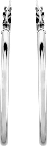 14K White Gold Tube 34 mm Hoop Earrings