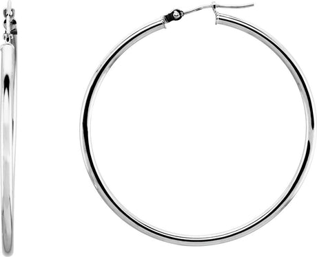 14K White Tube 40 mm Hoop Earrings