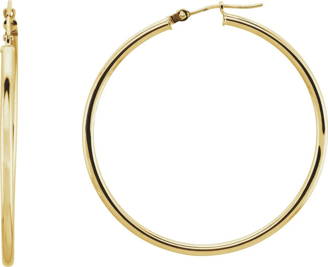 14K Yellow Gold Tube 40 mm Hoop Earrings