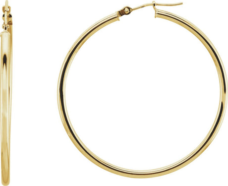 14K Yellow Gold Tube 40 mm Hoop Earrings