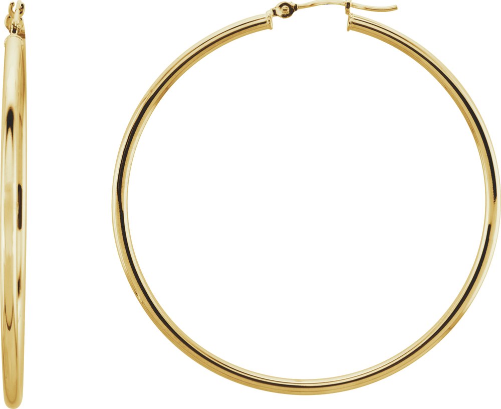 14K Yellow Gold Tube 47 mm Hoop Earrings
