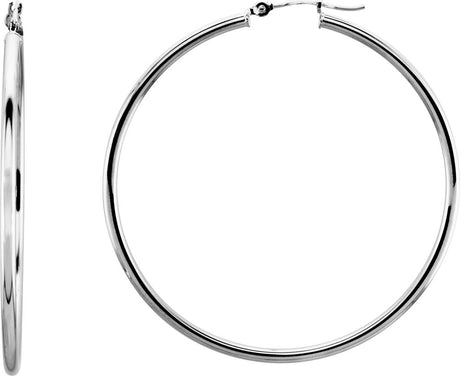 14K White Gold Tube 47 mm Hoop Earrings