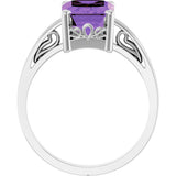 14K White Natural Amethyst Scroll Setting® Ring