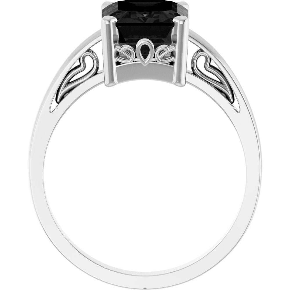 14K White Natural Onyx Scroll Setting® Ring