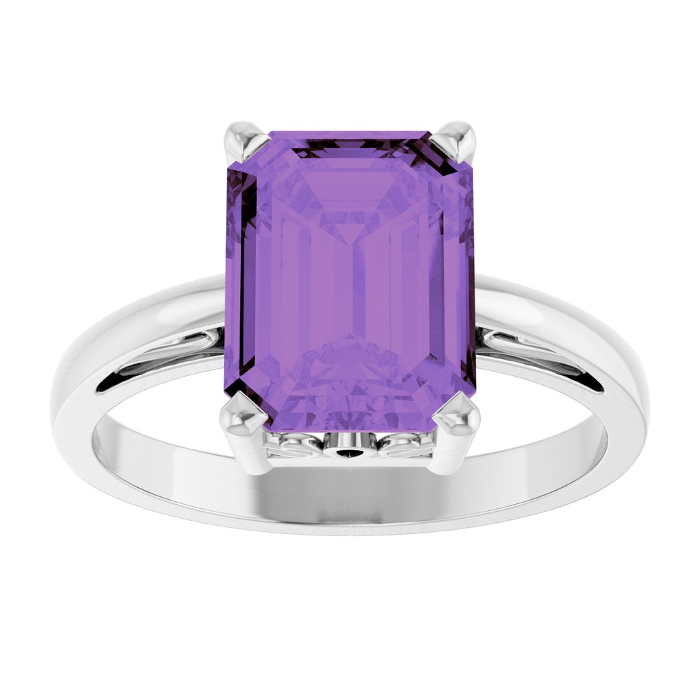 14K White Natural Amethyst Scroll Setting® Ring