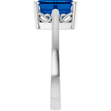 14K White Gold Lab-Grown Blue Sapphire Solitaire Scroll Setting® Ring