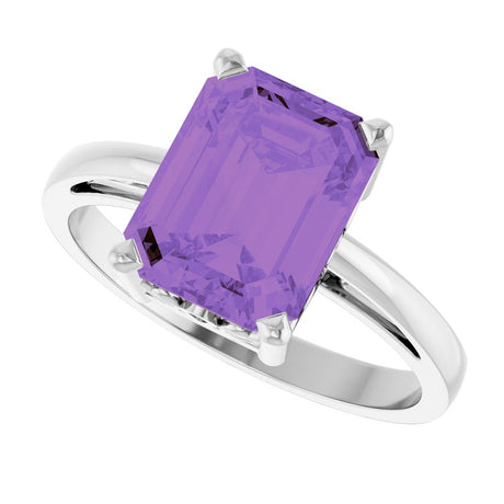 14K White Natural Amethyst Scroll Setting® Ring