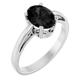 14K White Gold Natural Black Onyx Solitaire Scroll Setting® Ring