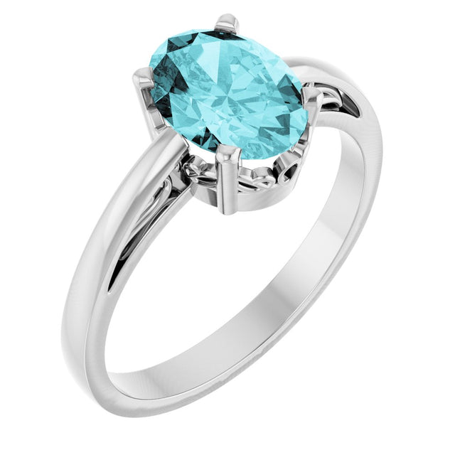 14K White Natural Blue Zircon Ring