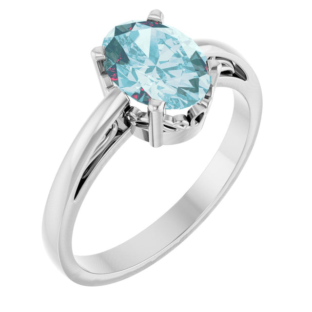 14K White Natural Sky Blue Topaz Ring