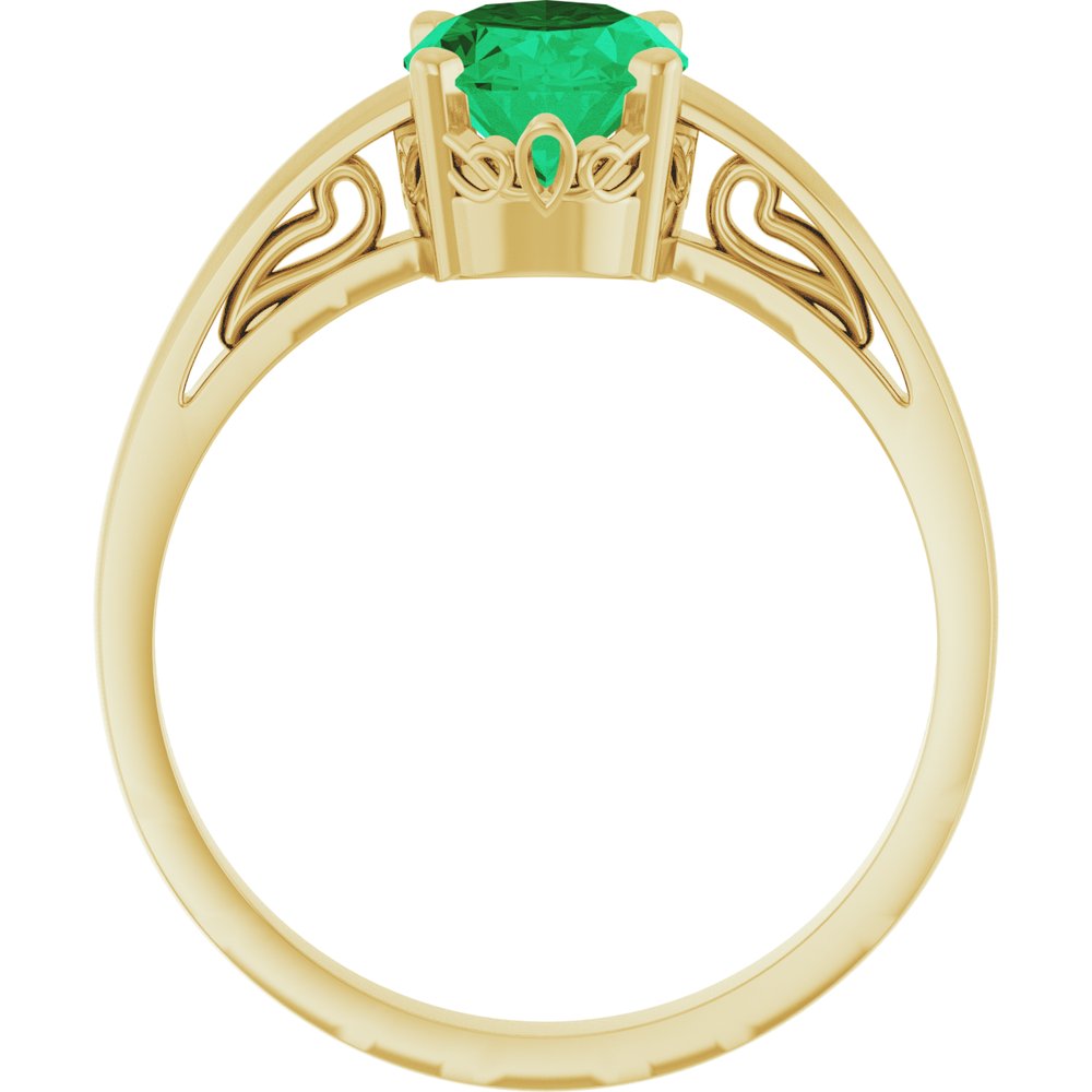14K Yellow Gold Lab-Grown Emerald Ring