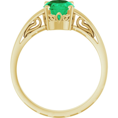 14K Yellow Gold Lab-Grown Emerald Ring