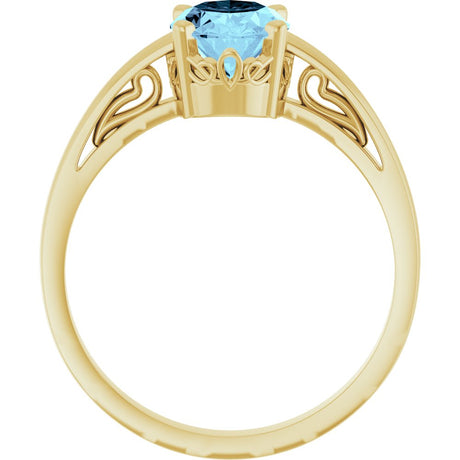 14K Yellow Gold Natural Aquamarine Solitaire Scroll Setting® Ring