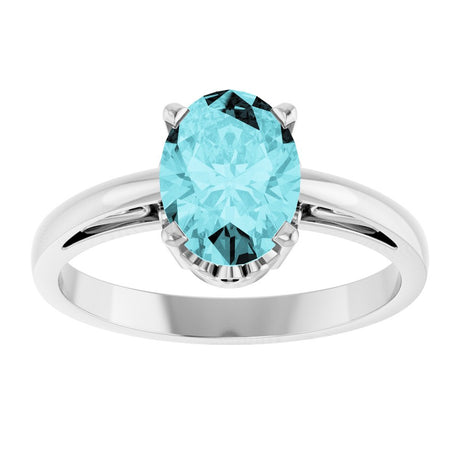 14K White Gold Natural Blue Zircon Solitaire Scroll Setting® Ring