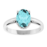 14K White Gold Natural Blue Zircon Ring