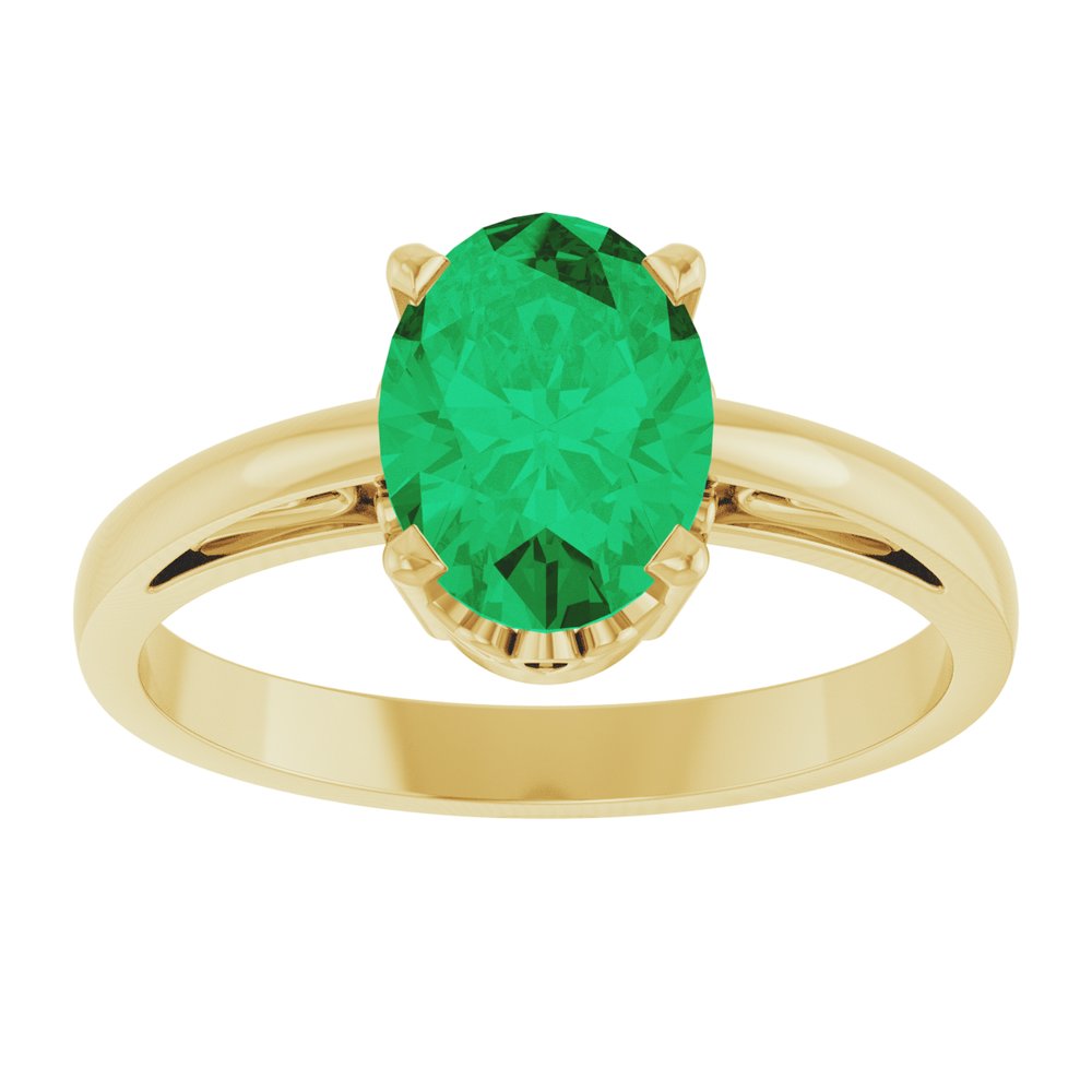 14K Yellow Gold Lab-Grown Emerald Ring