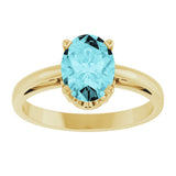 14K Yellow Gold Natural Blue Zircon Solitaire Scroll Setting® Ring