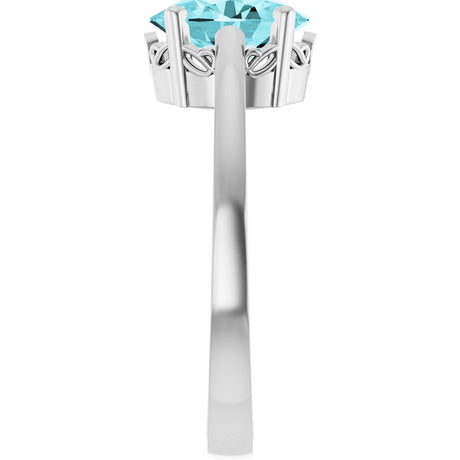 14K White Gold Natural Blue Zircon Scroll Setting® Ring