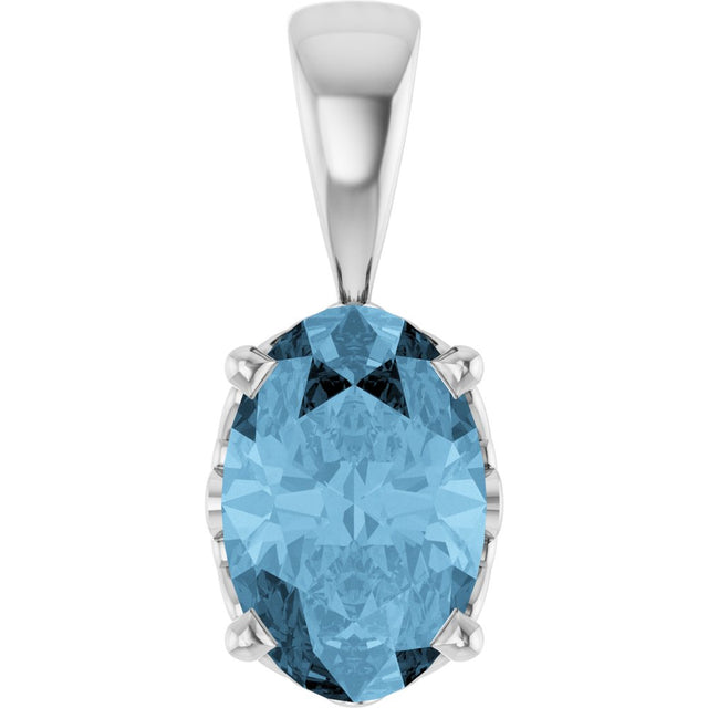 14K White Natural Sky Blue Topaz Pendant