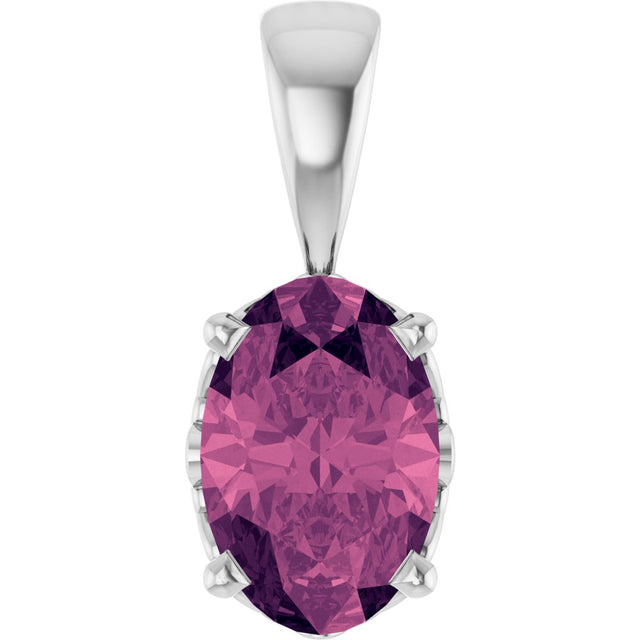 14K White Natural Pink Tourmaline Pendant