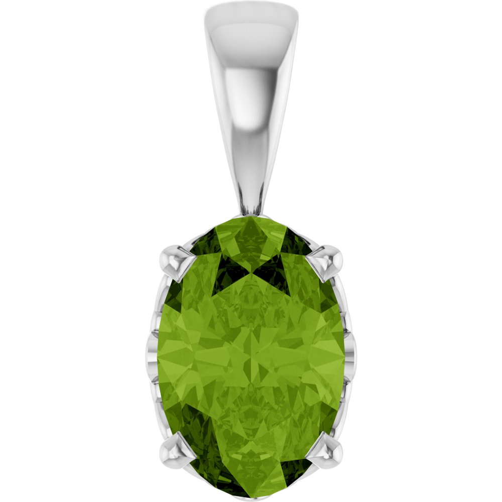 14K White Gold Natural Peridot Pendant