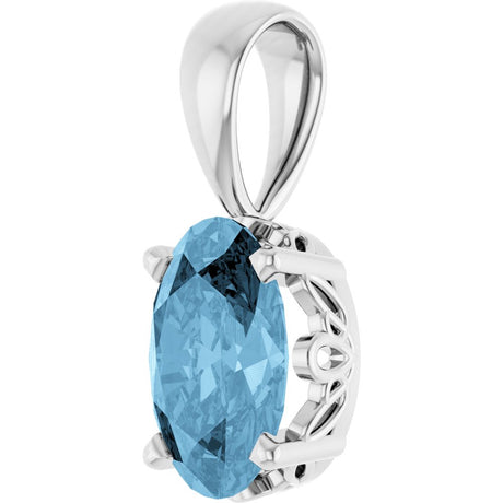 14K White Natural Sky Blue Topaz Pendant