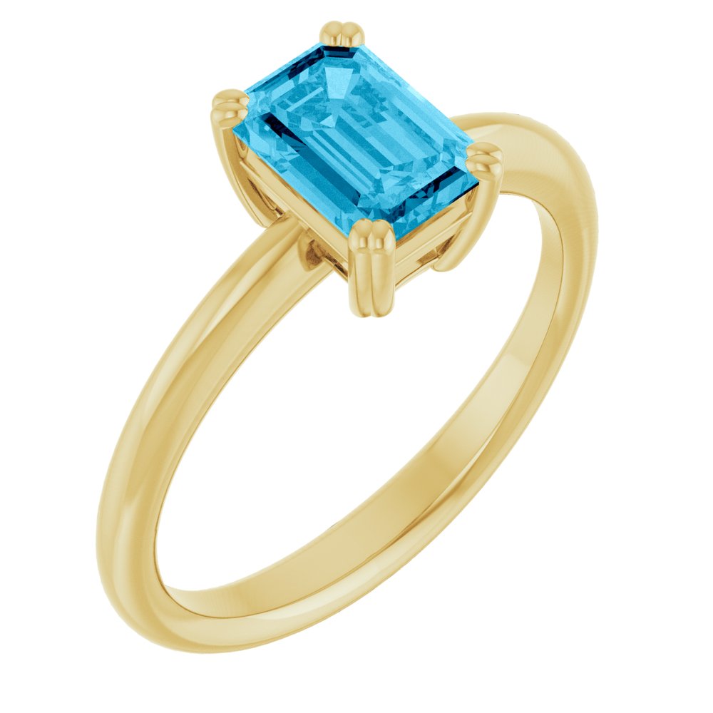14K Yellow Gold Natural Aquamarine Solitaire Ring