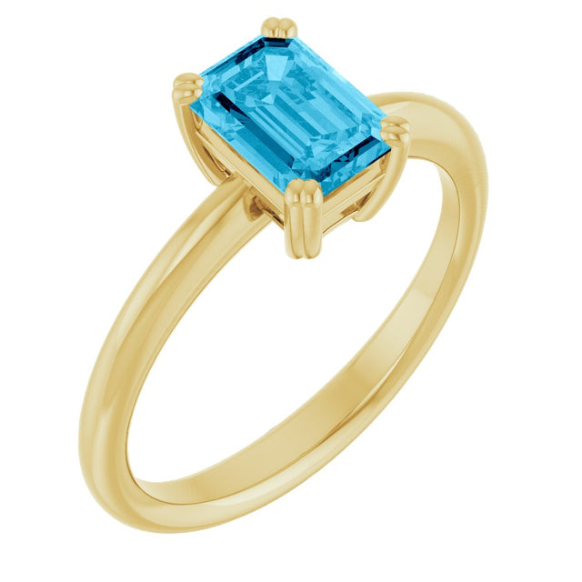 14K Yellow Gold Natural Aquamarine Solitaire Ring