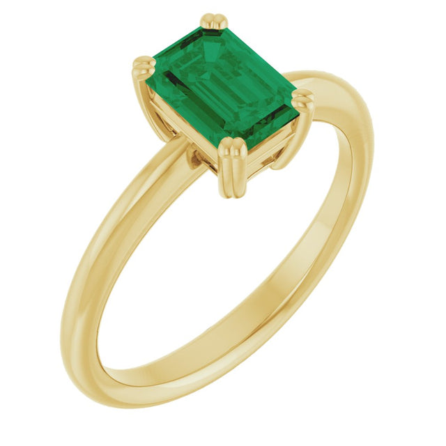 14K Yellow Gold Lab-Grown Emerald Solitaire Solitaire Ring