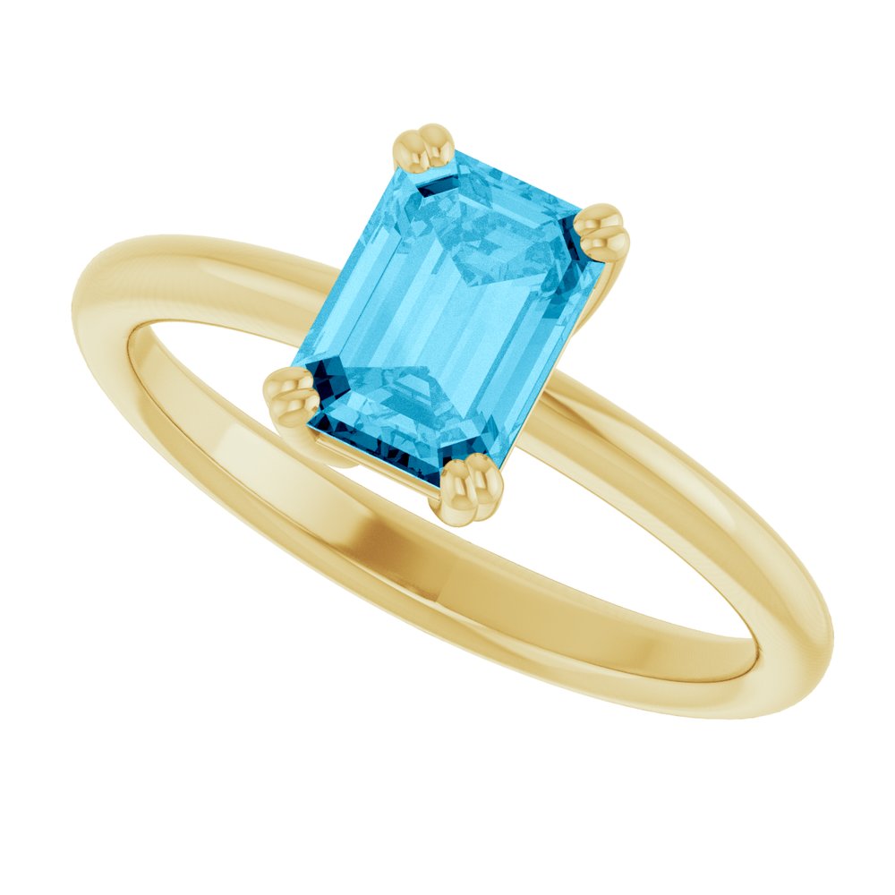 14K Yellow Gold Natural Aquamarine Solitaire Ring